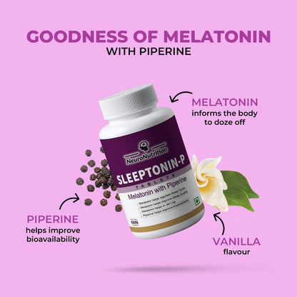 NeuroNutrition Oxford Expert's BUY1GET1 FREE TODAY ONLY DEAL SLEEP KIT SLEEPTONIN-P Melatonin 3mg With Sleep Assessment & Knowledge Kit, Sleeping pills, Sleeping tablets (Developed Formula by Oxford University Sleep Medicine Expert) (Pack of 60 Tablets)