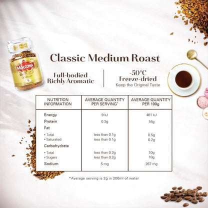Moccona Classic Medium Roast Instant Coffee 100g | Imported Coffee | Premium Arabica & Robusta Blend | Freeze-Dried | Bold & Strong Flavor
