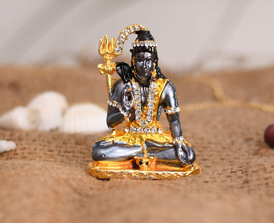 Collectible India Gold Plated Lord Shiva Statue Car Dashboard - Shiva Idol Showp