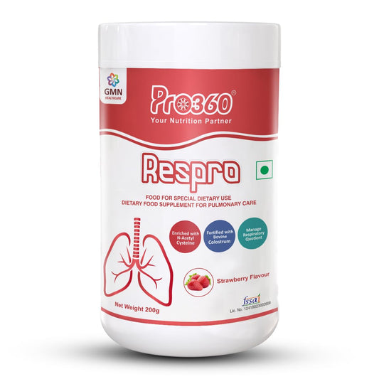 Pro360 Respro Nutritional Protein Supplement Powder with N-Acetyl L-Cysteine (NAC) for Pulmonary Care - Strawberry Flavor - 200g