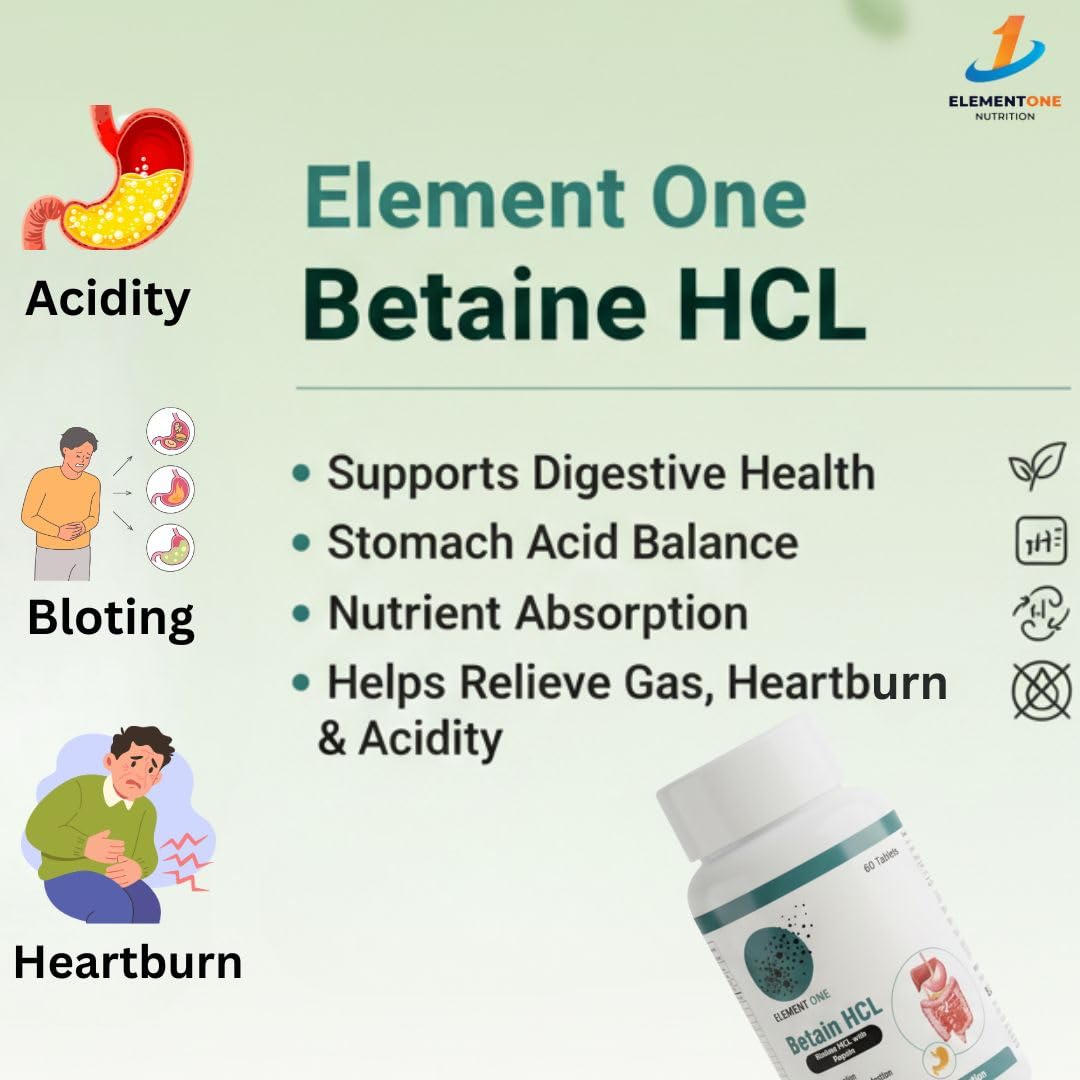 Betaine HCL with Pepsin – Supports Nutrient Absorption, Healthy Stomach Acid Levels & Digestive Enzyme Function – Helps Indigestion, Bloating & Gut Health 60 Veg Tablets