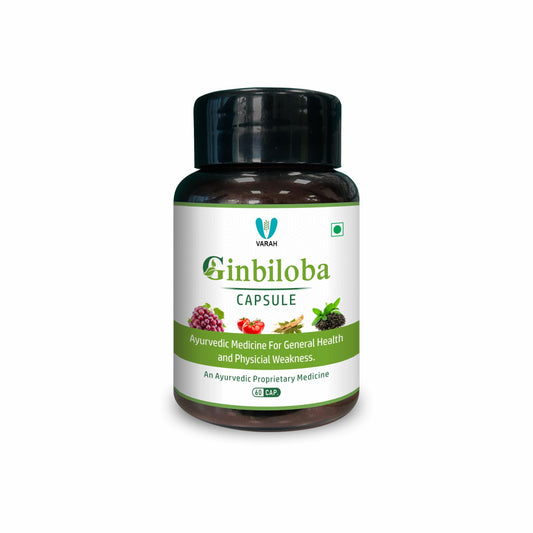 Varah Healthcare Ginbiloba Capsules | With Ginseng Draksha & Herbal Extracts | 60 Veg Capsules for Daily Vitality Physical Energy General Wellness & Balanced Lifestyle | For Men & Women