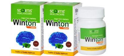 SCORTIS HEALTH CARE Ayurvedic Winton Tablet Focus + Brain Supplement & Memory Supports Focus Concentration & Alertness 50 Tablet Pack Of 2