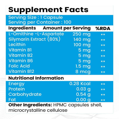 Raskam Liver Detox Supplement - Natural Detoxification Formula - Milk Thistle - Digestive Enzymes - Supports Liver - Fit Health Fatty Liver Care - Body Detox Support - 100 Capsules