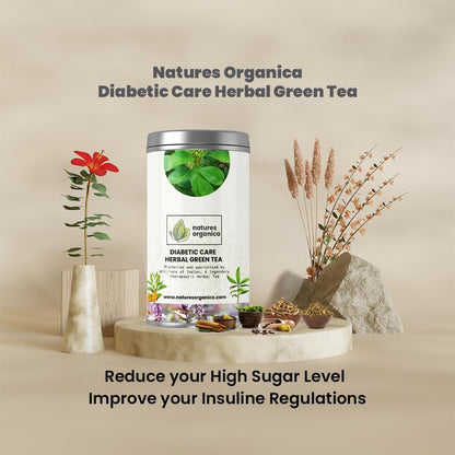 Natures Organica Diabetic Care Green Tea 100g | Herbal Anti-Diabetic Wellness with Gymnema Sylvestre, Jamun Seeds, Paneer Dodi, Giloy & Cinnamon | Supports Healthy Sugar Levels | Premium Darjeeling Green Tea Leaves