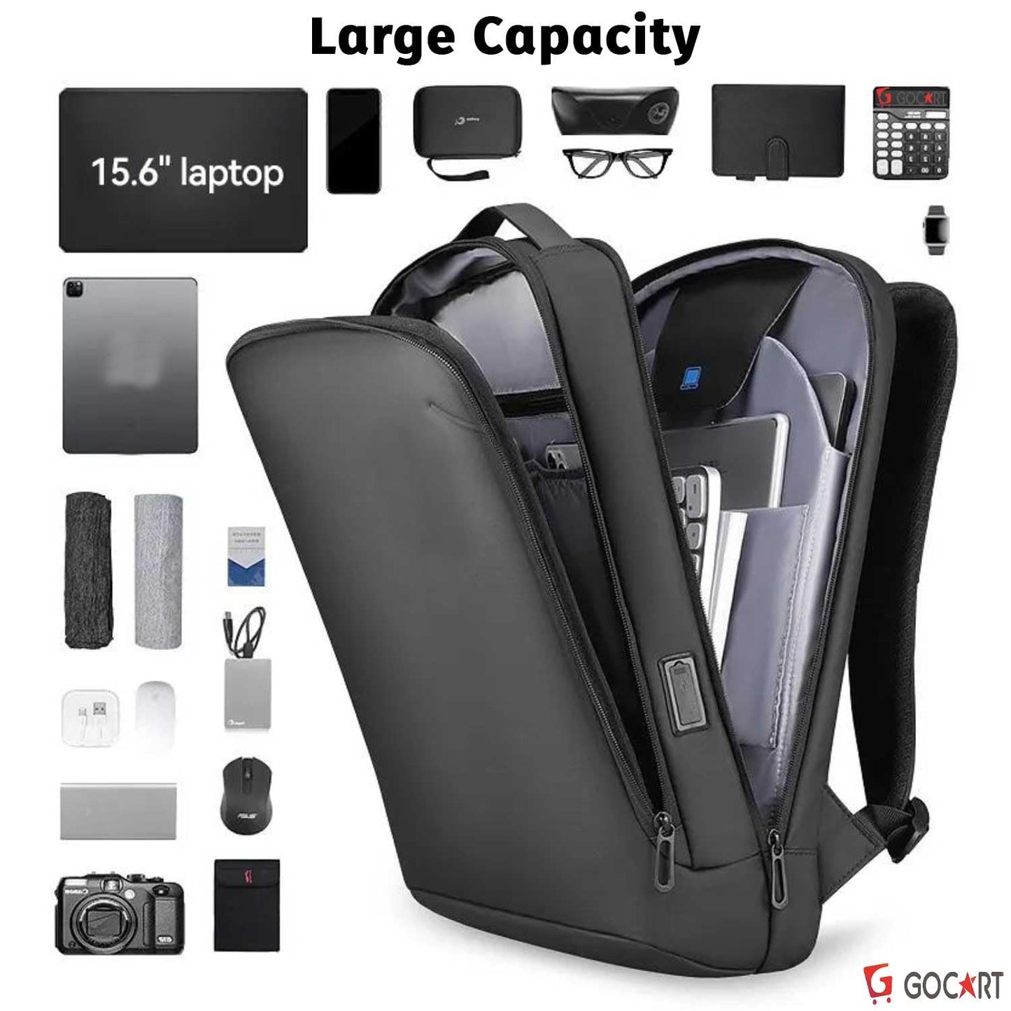 GOCART WITH G LOGO Hard Shell Slim Laptop Backpack deal for Working,Commuting,Daily(Black)