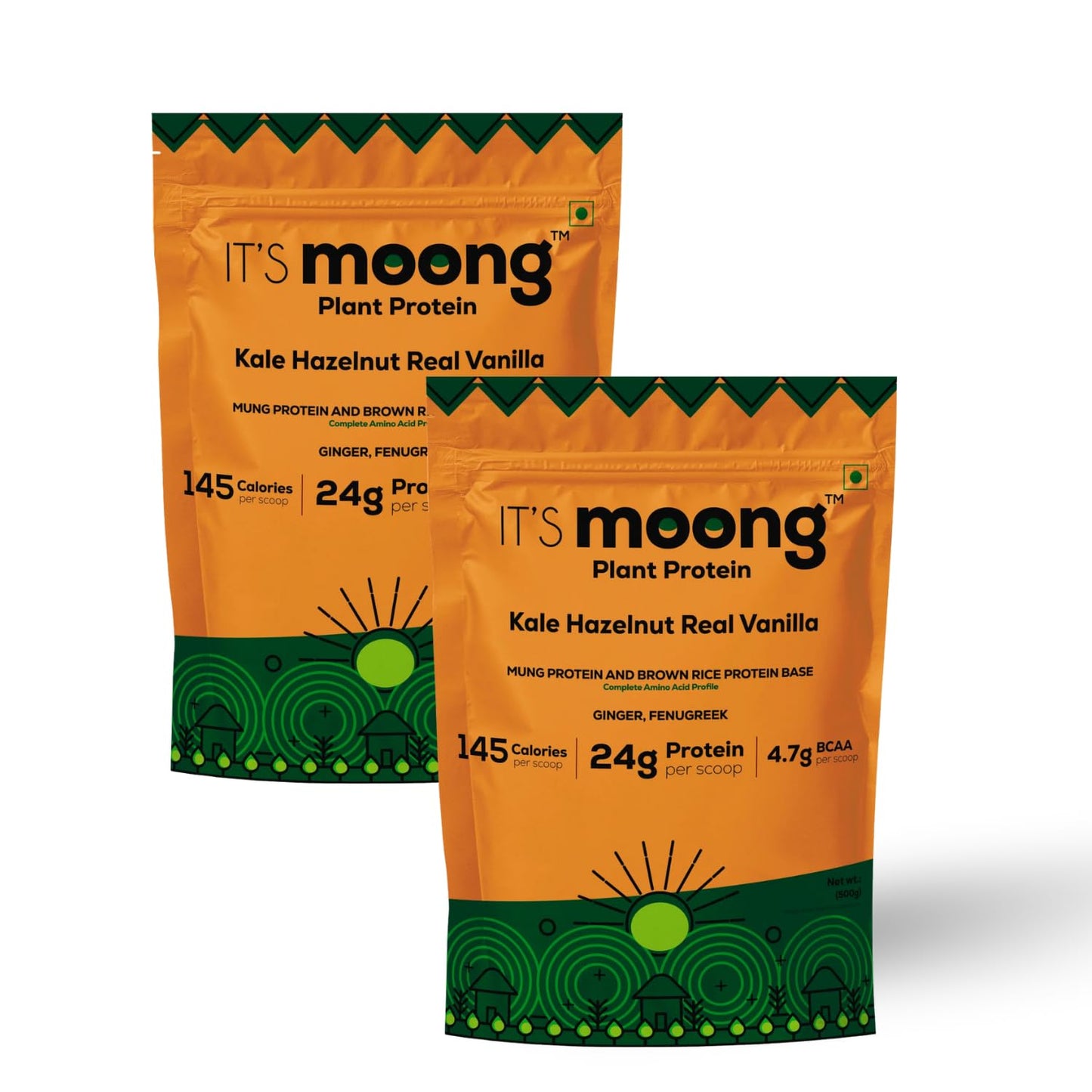 It's Moong Mung Bean & Brown Rice Isolate Plant Protein Powder for Men & Women | 24gms per serve 4.7gms BCAA| Kale Hazelnut Real Vanilla| 500 gms, Sprouted Plant based protein| Plant Protein|Pack of 2