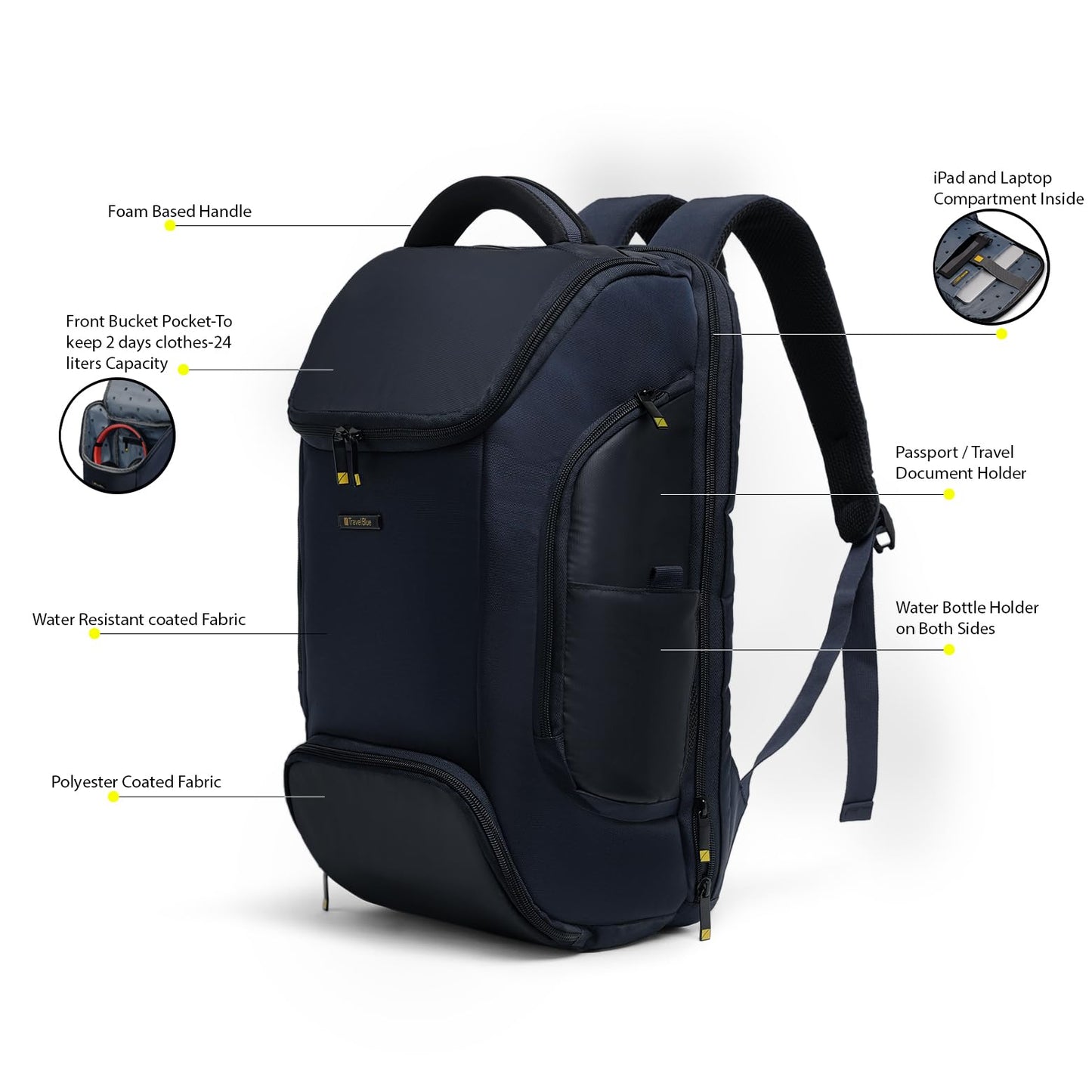 Travel Blue Pro Nxt 17.3-Inch Laptop Backpack, Large Travel Backpack with Laptop & iPad Compartments, Water-Resistant Fabric, Document Holder Navy