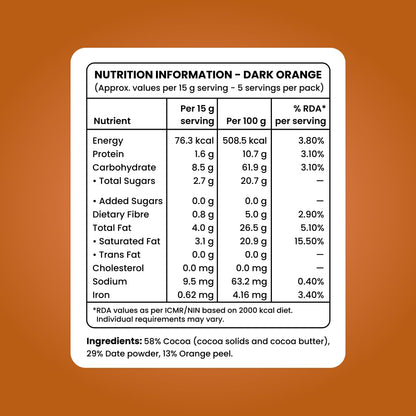 NoirDate Orange Dark Chocolate - 75g, Bean to Bar, Sweetened with Dates, Refined Sugar Free, Clean Label, Healthy & Tasty Indulgence, Vegan, Gluten-Free, Antioxidant Rich (Pack of 1)