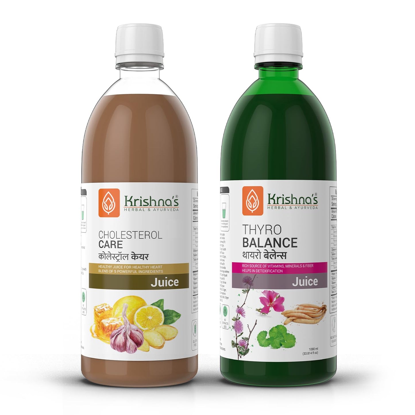 Krishna's Cholesterol Care And Thyro Balance Juice For Digestion, Metabolic Balance And Daily Wellness - 1000 ml Each (Combo pack of 2)