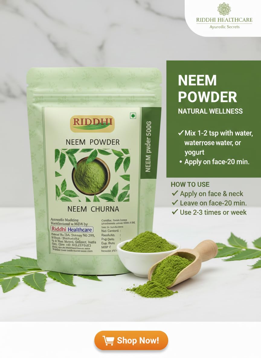 Riddhi Healthcare Neem Leaves Powder, Sun Dried and Stemless, for Face, Skin, Hair Care and Eating, 200g