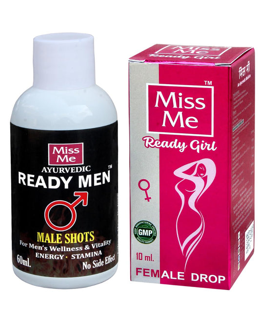 MISS ME AYURVEDIC READYGIRL DROP FOR FEMALE 10 ML COLOUR AND FLAVOUR LESS | READYMEN AYRVEDIC SHOT FOR MALE PAAN FLAVOUR 60 ML COMBO