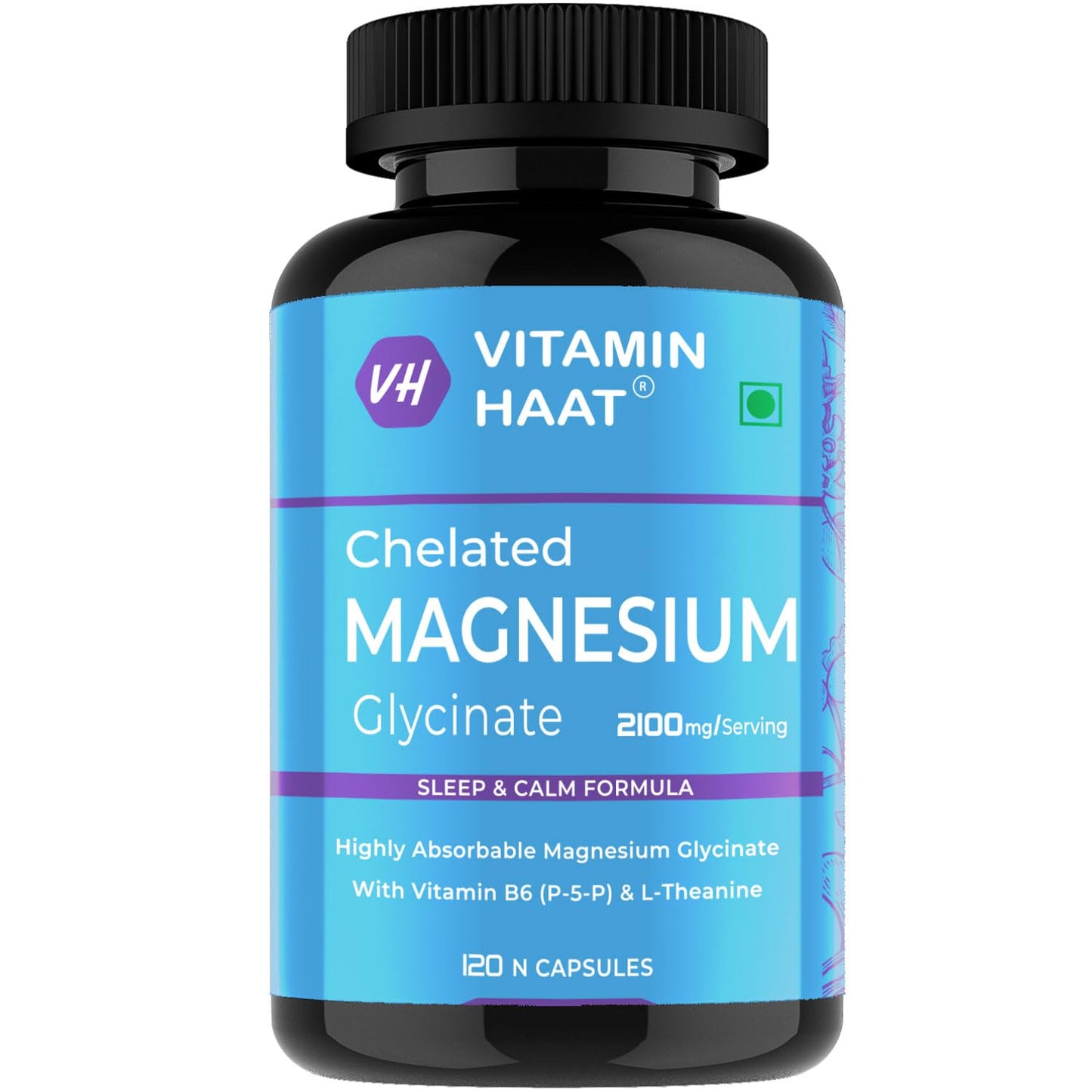 Magnesium Glycinate Supplement | Magnesium Supplement with Vitamin B6 and L-Theanine Supports Muscle Recovery & Better Sleep | 2100mg Per Serving | 120 Capsule by VitaminHaat