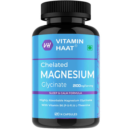 Magnesium Glycinate Supplement | Magnesium Supplement with Vitamin B6 and L-Theanine Supports Muscle Recovery & Better Sleep | 2100mg Per Serving | 120 Capsule by VitaminHaat