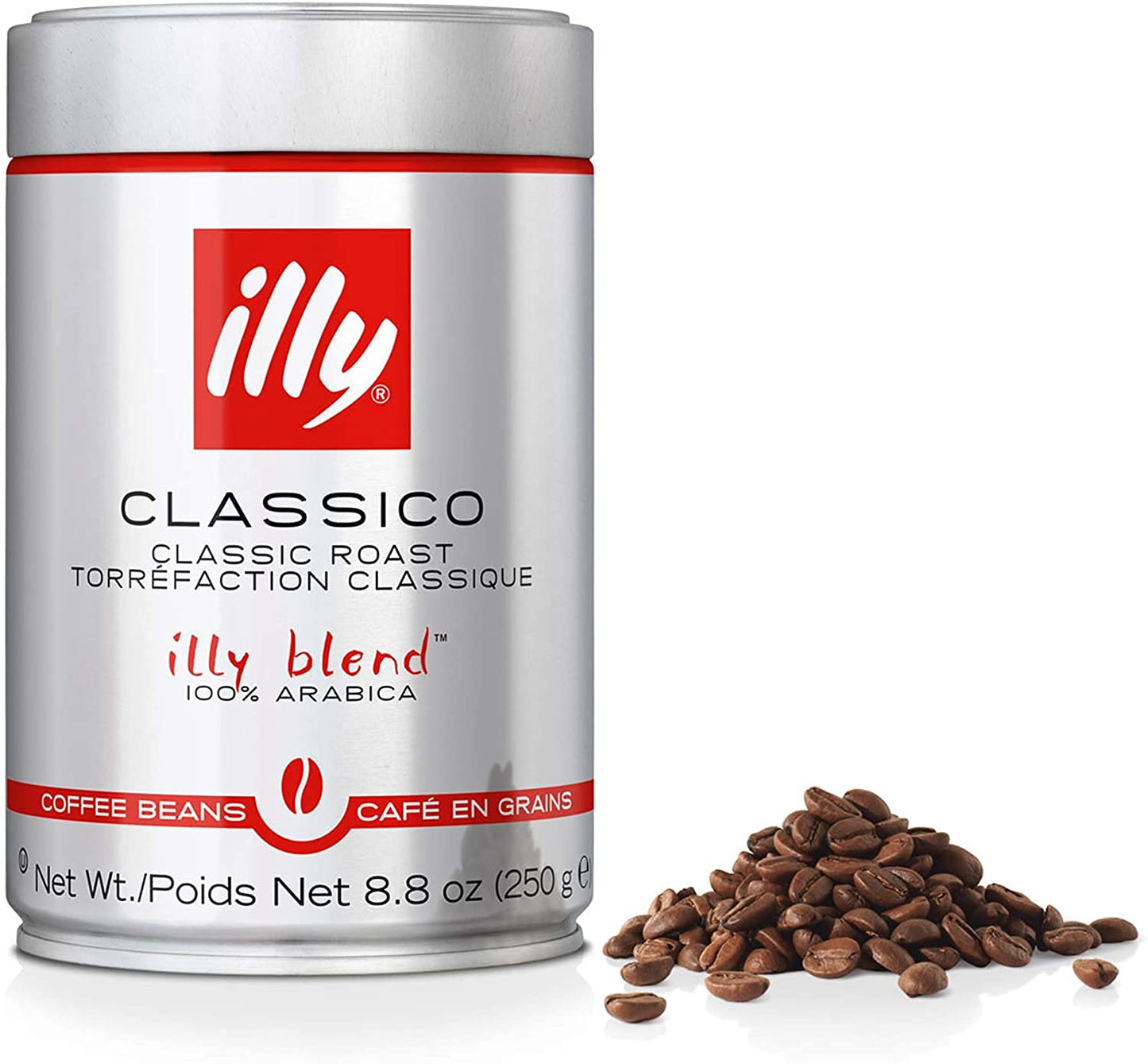 Illy Classico Whole Bean Coffee, Medium Roast, Classic Roast with Notes of Chocolate & Caramel, 100% Arabica Coffee, No Preservatives, 8.8 Ounce (Pack of 1)