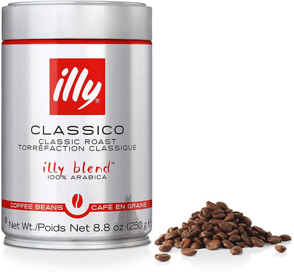 Illy Classico Whole Bean Coffee, Medium Roast, Classic Roast with Notes of Chocolate & Caramel, 100% Arabica Coffee, No Preservatives, 8.8 Ounce (Pack of 1)