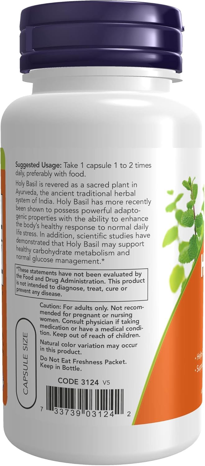 NOW Foods, Holy Basil Extract 500 mg, 90 Veg Capsules (Pack of 2)- image 3