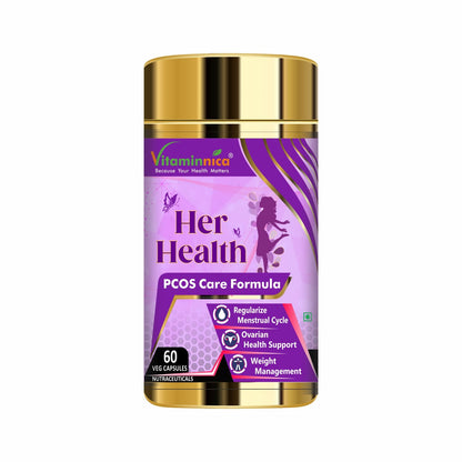 Vitaminnica Her Health PCOS Supplement for Women & Girls- Manages Irregular Delay Periods, PCOS Symptoms, Support Hormonal Balance, Weight Management | 60 Veg Capsules (Pack of 1)