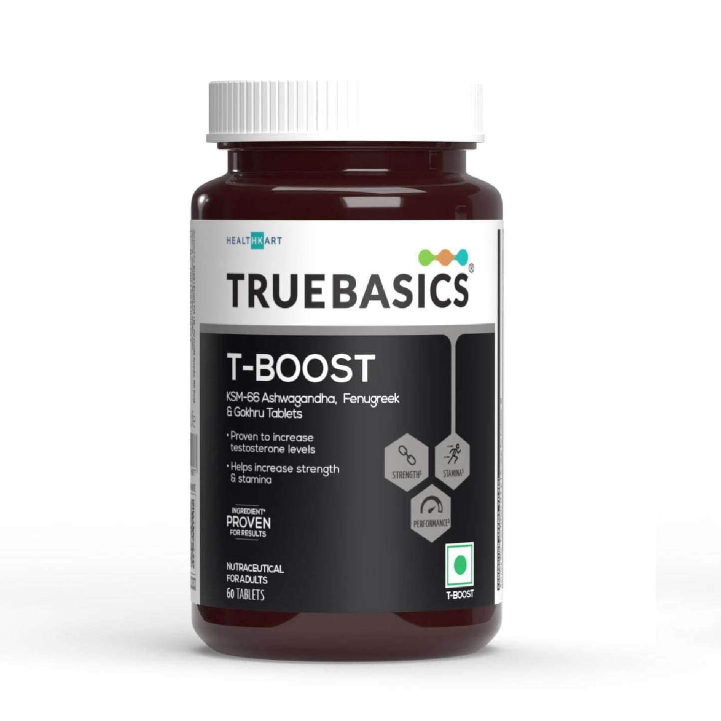 TrueBasics T-Boost, Testosterone Supplement for Men (60 Tablets) | With KSM 66 Ashwagandha, Safed Musli, Gokshura, & Ginseng | For Energy, Stamina & Muscle Strength