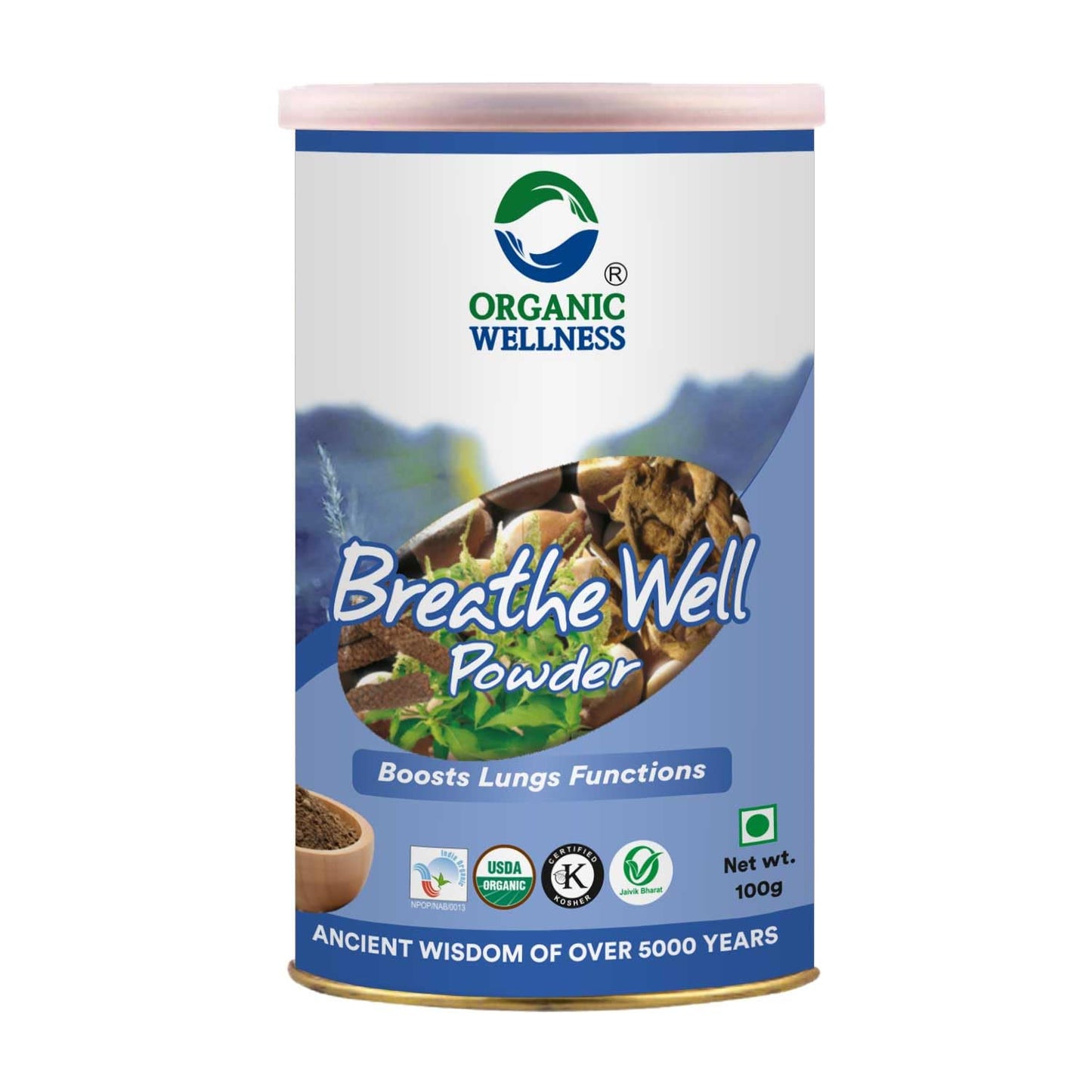 Organic Wellness Breathe Well Ayurvedic Powder 100 Grams Pack Boosts Lungs Funct