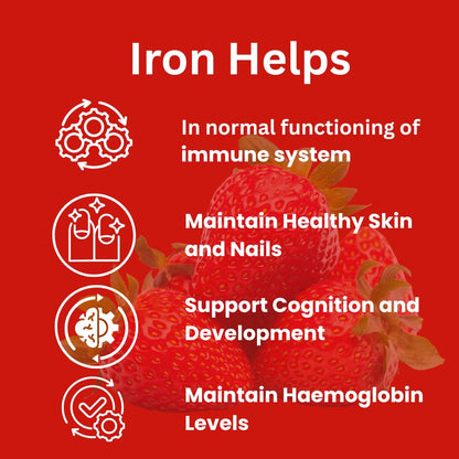 Knoll Healthcare Nutrinol Iron Gummies With Folic Acid & Vitamin E | Strawberry Flavour | No Sugar Added | 30 Gummies | Supports Hemoglobin, Energy & Immunity