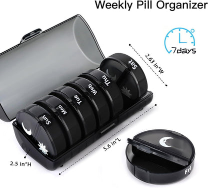 Sumiko Large Weekly Pill Medicine Organizer Box 4 Times A Day | One Week Daily Tablets Container | Weekly Pill Cases Portable for Pills Vitamin Fish Oil Supplements | For Travel & Gifts (Black)