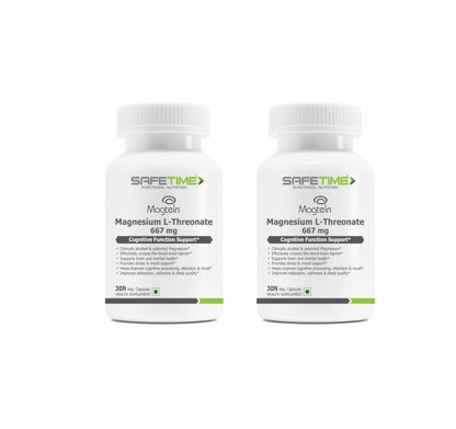 SAFETIME Functional Nutrition MAGTEIN Magnesium L Threonate Cognitive Function & Brain Health Support (30 Pack x 2 = 60 Veg Capsules)