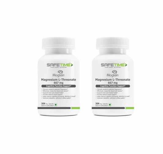 SAFETIME Functional Nutrition MAGTEIN Magnesium L Threonate Cognitive Function & Brain Health Support (30 Pack x 2 = 60 Veg Capsules)