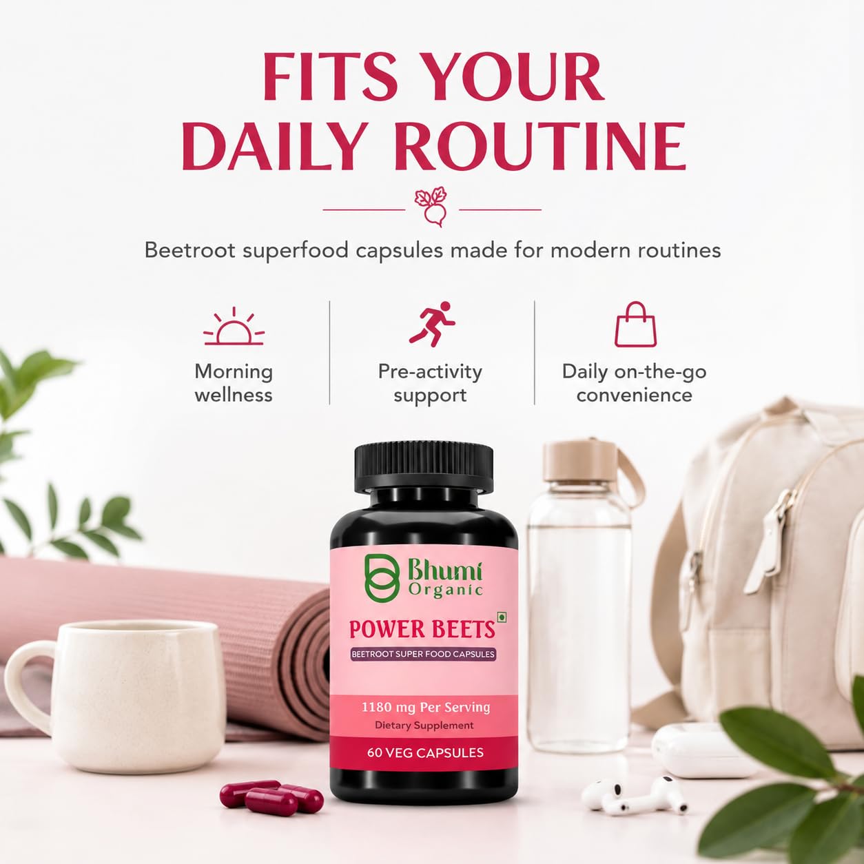 Bhumi Organic Power Beets Supplement 1180mg 60 Veg Capsules