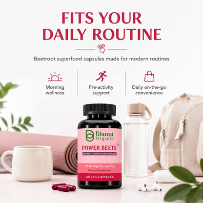 Bhumi Organic Power Beets Supplement 1180mg 60 Veg Capsules