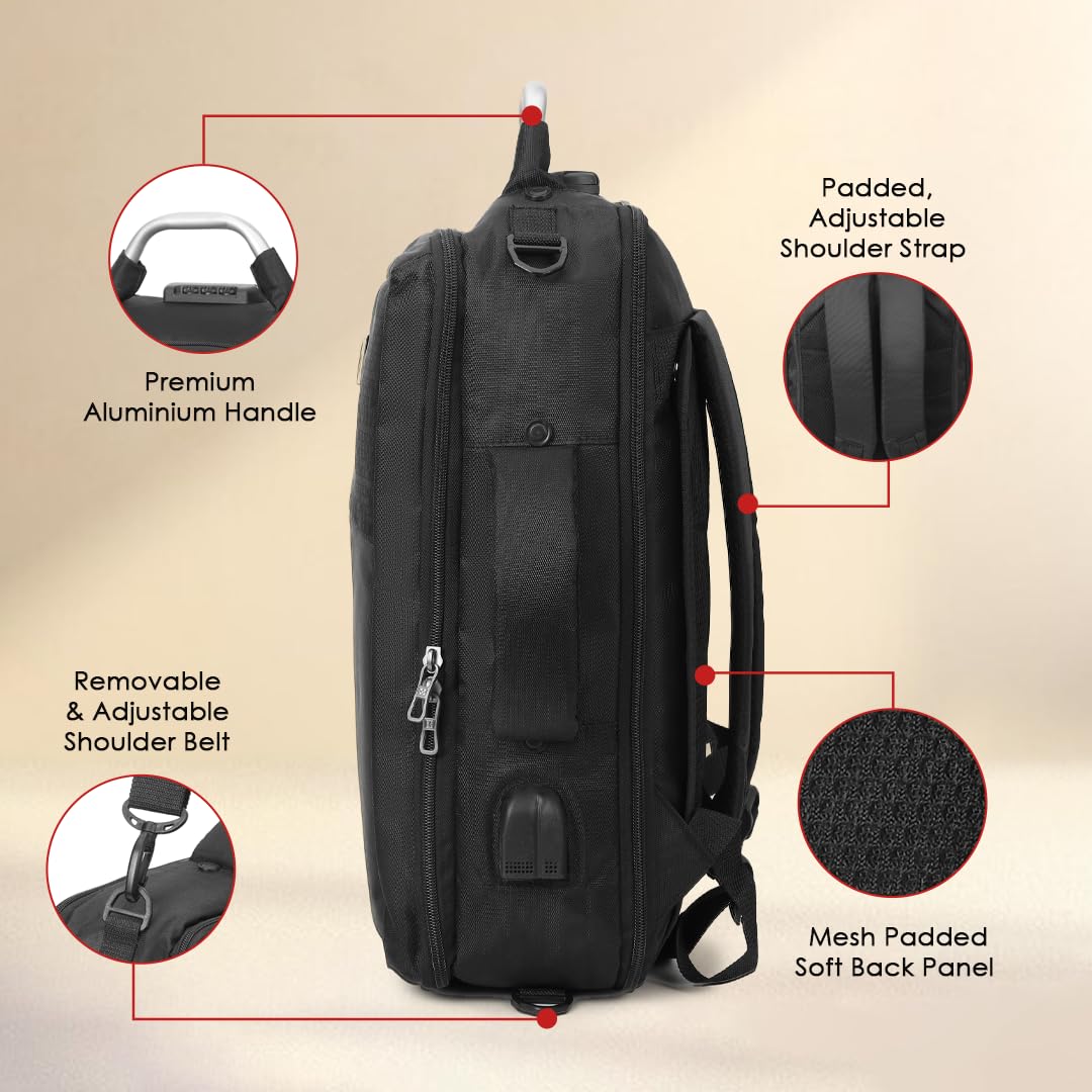 SWISS MILITARY Element Laptop Backpack cum Sling Bag 18L, 15.6" Laptop Compartment, USB Charging & Aux Socket and Large Main Compartment Travel Bag for Men & Women, Office, School and College Black