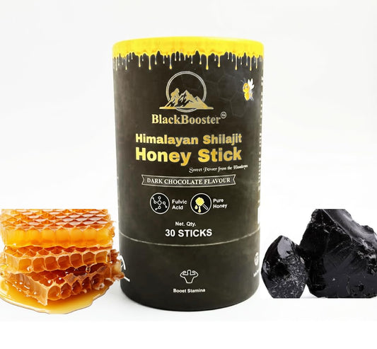 BlackBooster Pure Himalayan Shilajit Sticks with Fulvic Acid 75%, 85+ Trace Minerals | Dark Chocolate Flavour | 30 Sticks | Improves Energy Boosts Stamina | Lab-Certifie For Men & Women