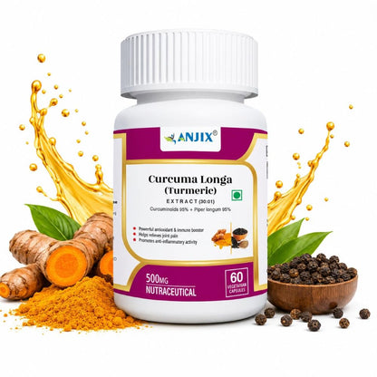ANJIX Curcumin Capsules with Piperine 500mg | 95% Curcumin Turmeric Extract | Supports Immune Health, Joint Comfort & Overall Wellness | 60 Vegetarian Capsules