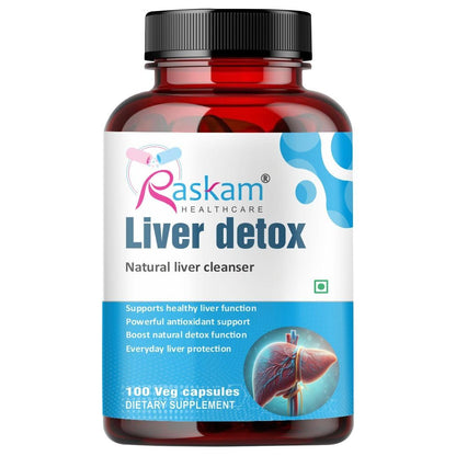 Raskam Liver Detox Supplement - Natural Detoxification Formula - Milk Thistle - Digestive Enzymes - Supports Liver - Fit Health Fatty Liver Care - Body Detox Support - 100 Capsules