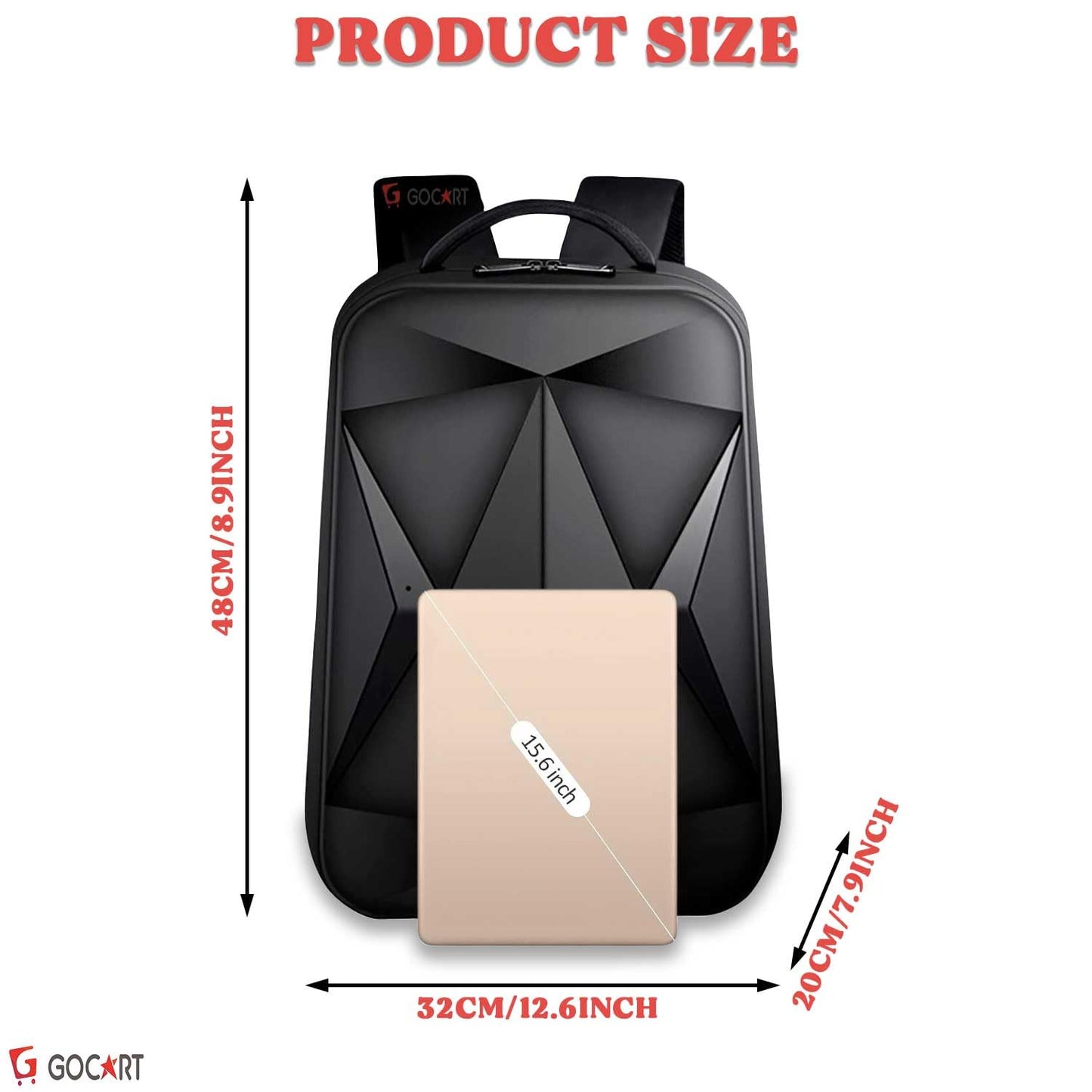 GOCART WITH G LOGO Hard Shell Business Computer Laptop Storage Backpack for Men and Women (Black)