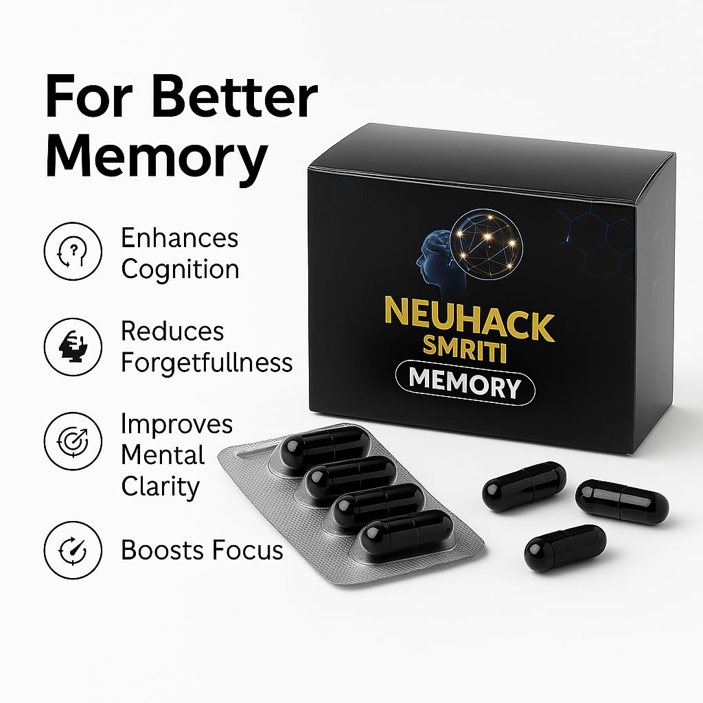 Neuhack Smriti Memory booster with Brahmi, Ashwagandha, Shankhpushpi for Brain, Mind Support | Ayurvedic Nootropics supplement - 200 caps