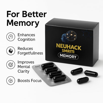 Neuhack Smriti Memory booster with Brahmi, Ashwagandha, Shankhpushpi for Brain, Mind Support | Ayurvedic Nootropics supplement - 200 caps