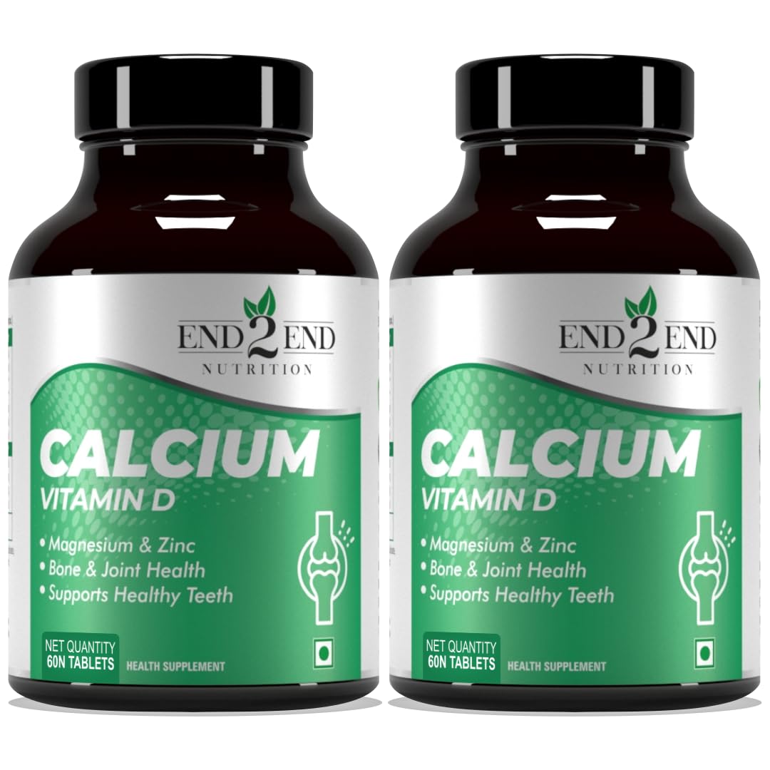 End2End Nutrition Calcium Tablets for Men and Women with Magnesium Zinc Vitamin D for complete bone health & Joint Support - 60x2 Tablets