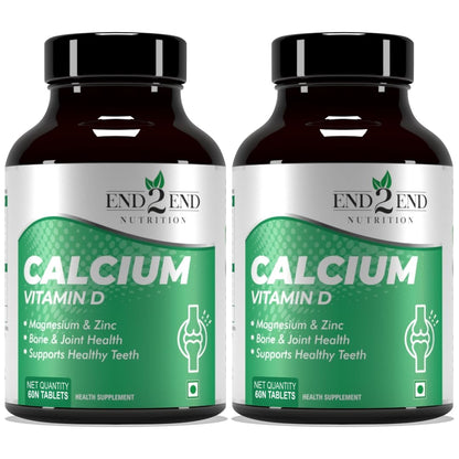 End2End Nutrition Calcium Tablets for Men and Women with Magnesium Zinc Vitamin D for complete bone health & Joint Support - 60x2 Tablets