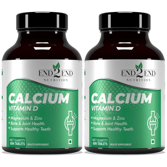 End2End Nutrition Calcium Tablets for Men and Women with Magnesium Zinc Vitamin D for complete bone health & Joint Support - 60x2 Tablets
