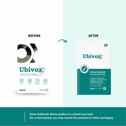 Ubivox - enriched with Coenzyme Q10, L-Carnitine, Zinc, Selenium, Astaxanthin & Lycopene for boosting energy, enhancing virility - 30 Tablets