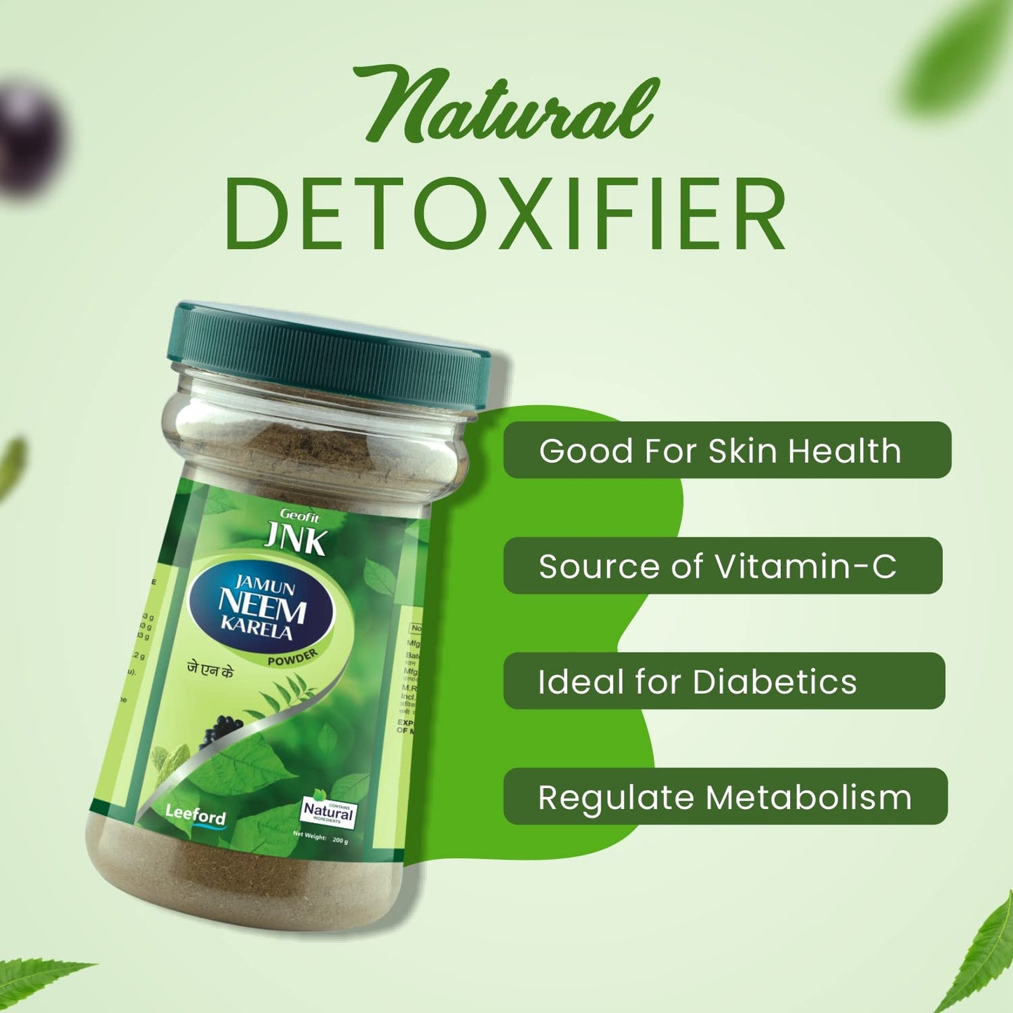 Geofit Jamun Neem Karela Powder - Pack of 2 (200g Each) | Made with Pure & Natural Herbs of Jamun, Neem & Karela | Natural Detoxifier | Improves Immune System | Regulates Metabolism | skin Purfiier