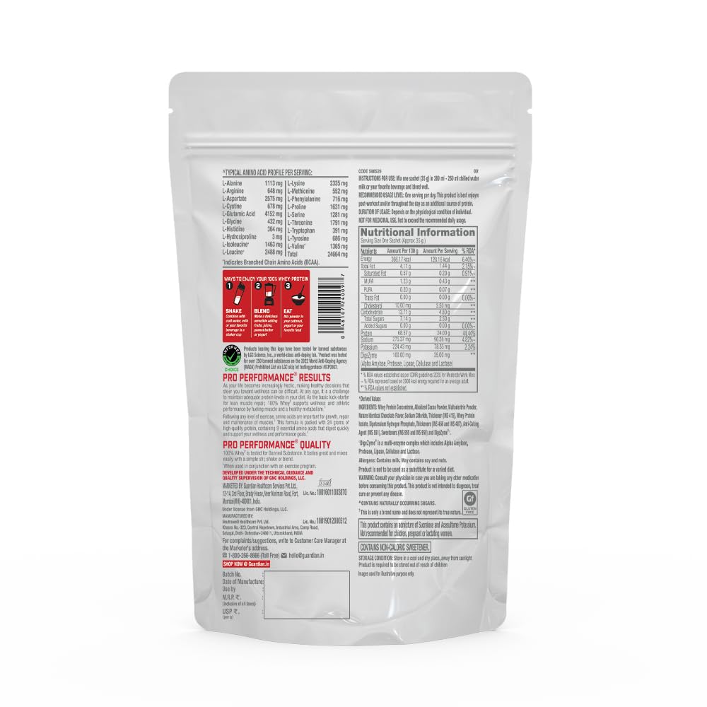 GNC 100% Whey Protein Powder & Black Shaker | Chocolate Supreme | 35g x 6 Sachets | DigeZyme® | Muscle Recovery & Lean Growth