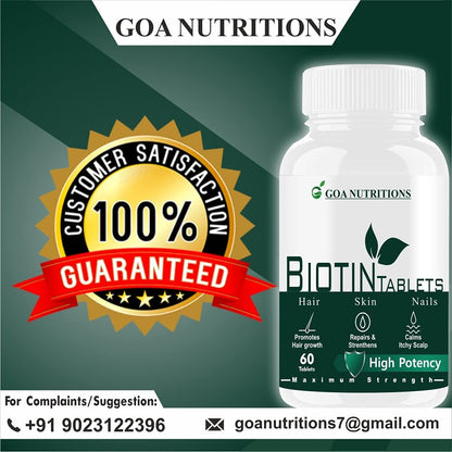 Goa Nutritions Biotin Tablets For Hair Growth Tablet With Vitamin A C E D3 and Zinc supplements For Women Men, DHT Blocker For Hair Fall Control And Regrowth Supplement-60 Tablet (No Capsules Pack1)