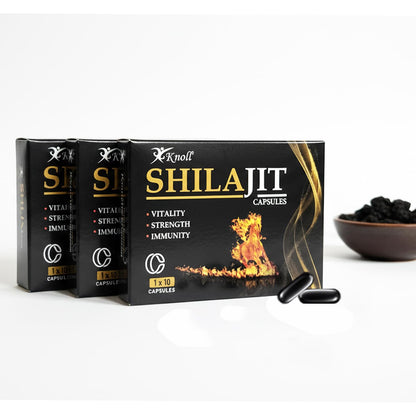 Knoll Shilajit 500mg High-Potency Capsules | Fulvic Acid >20% | Helps Boost Energy & Supports Metabolism | 10 x 3 Veg Caps (Pack Of 3)