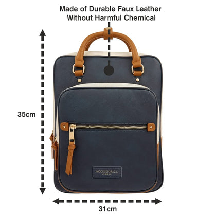 Accessorize London Women's Navy Harrie Vegan Backpack| backpack bags for women stylish |Work bag for woman |women latest Office/Travel bag