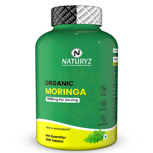 NATURYZ Organic Moringa Highest Strength 1200mg tablets | Supports Energy, Vitality, Detox, Metabolism & Immunity in Men & Women | Non-GMO, Vegan, Gluten-Free | USDA Organic Certified | Pesticides & Chemical Free – 60 Veg tablets