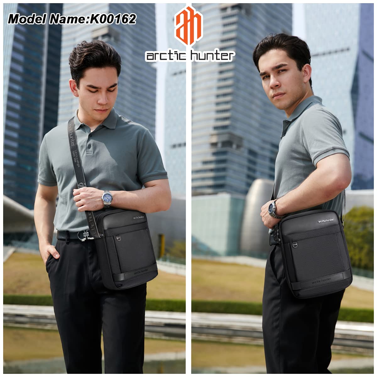 Arctic Hunter Sling Bag for Men Large Side Bag for 10.9" iPad 1680D Premium Polyester Messenger Bag Water-resistant Multi-pocket One Shoulder Crossbody Bag for Travel Office Business College,Black