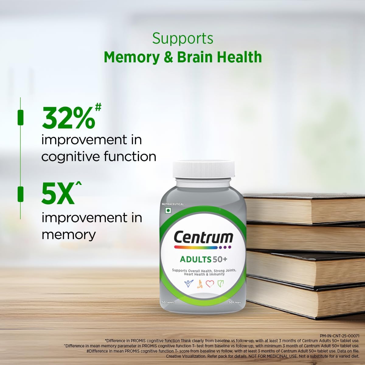 Centrum Adult 50+, World's No.1 Multivitamin with Calcium, Vitamin D3 & 21 other Nutrients for Overall Health, Strong Joints & Heart Health (Veg) 30 Tablets