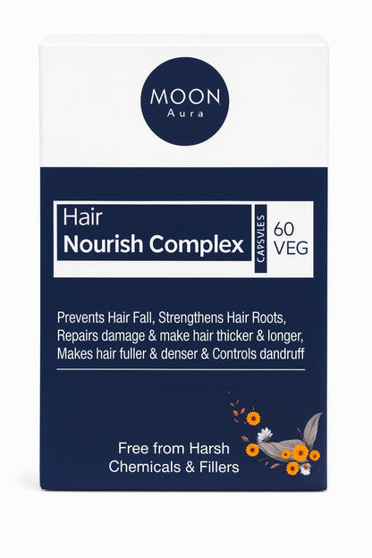 Moon Aura Hair Nourish Complex | Biotin for Hair with Amla, Silica, Vitamins, Amino Acids | Hair Supplement for Women & Men | 60 Veg Capsules